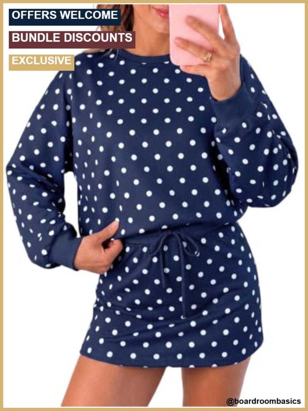 Women's Polka Dot 2 Piece Skirt Set Long Sleeve Lounge Activewear